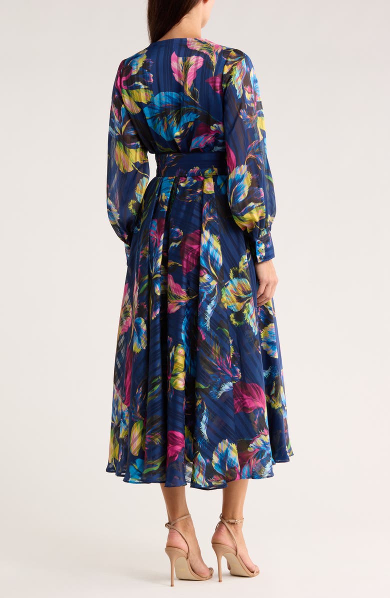 Elie Tahari The Milena Long Sleeve Belted Maxi Dress, Alternate, color, Daphnes Garden Blue