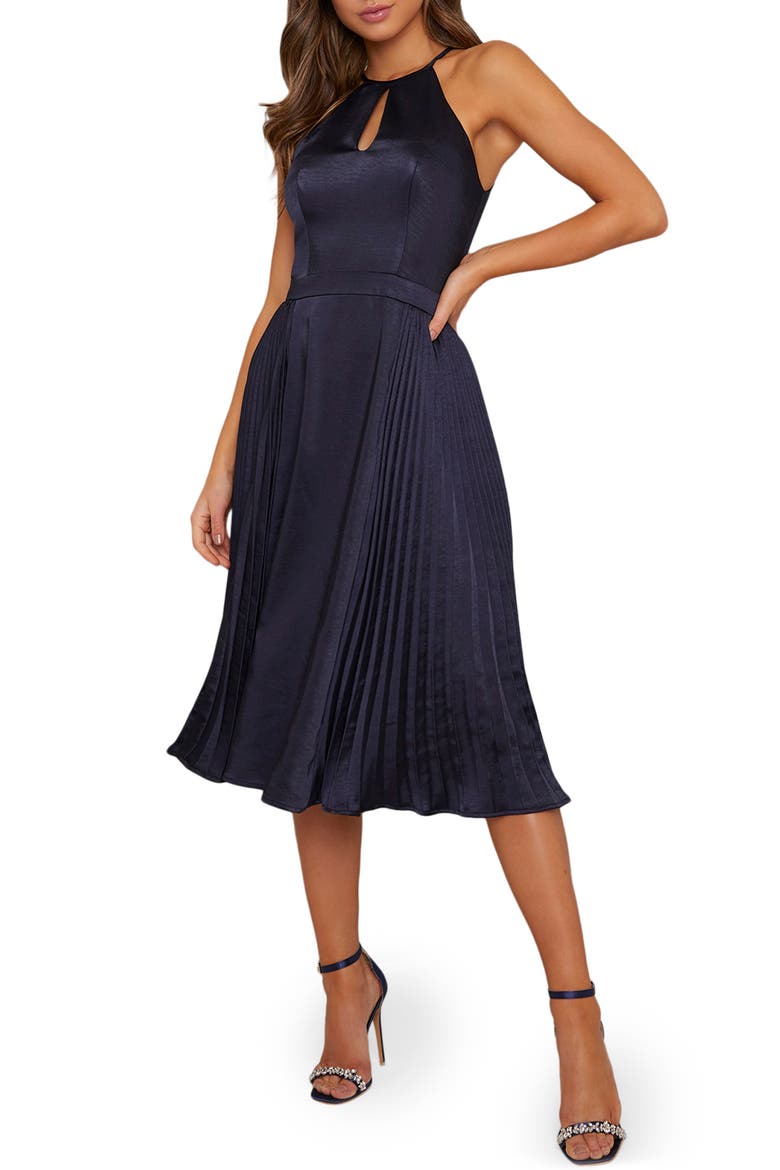 Benita Satin Cocktail Dress, Main, color, NAVY