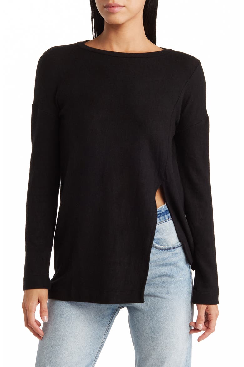 Long Sleeve Asymmetric Hem Top, Main, color, BLACK PRINT 1