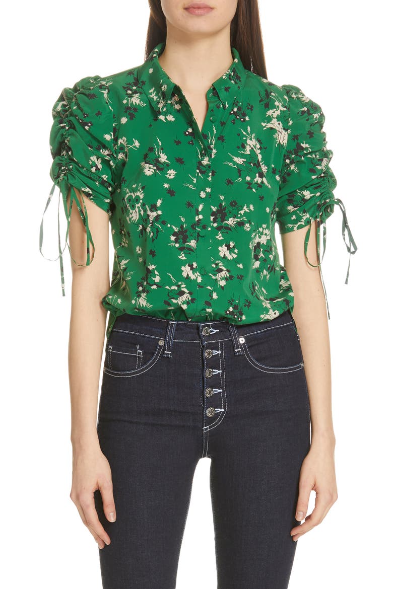 Carmine Ruched Sleeve Blouse, Main, color, GREEN MULTI