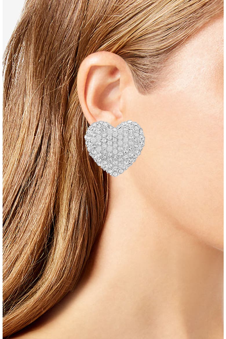 Crystal Heart Stud Earrings, Alternate, color, SILVER