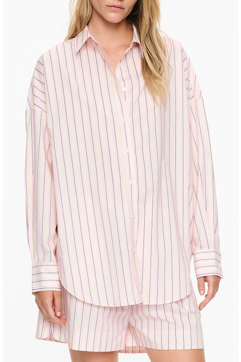 Mara Stripe Organic Cotton Button-Up Shirt, Alternate, color, CANDY FLOSS/BLACK/WHITE