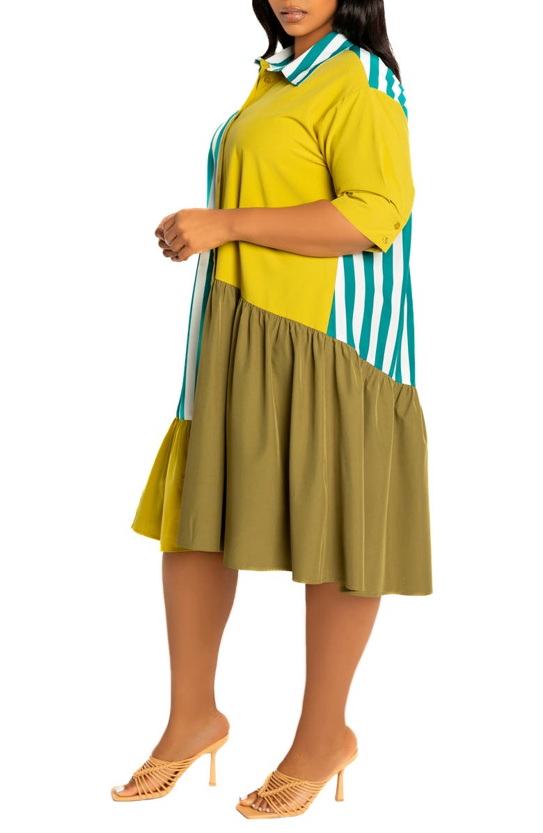 BUXOM COUTURE Mixed Print Shirtdress, Alternate, color, Olive Multi