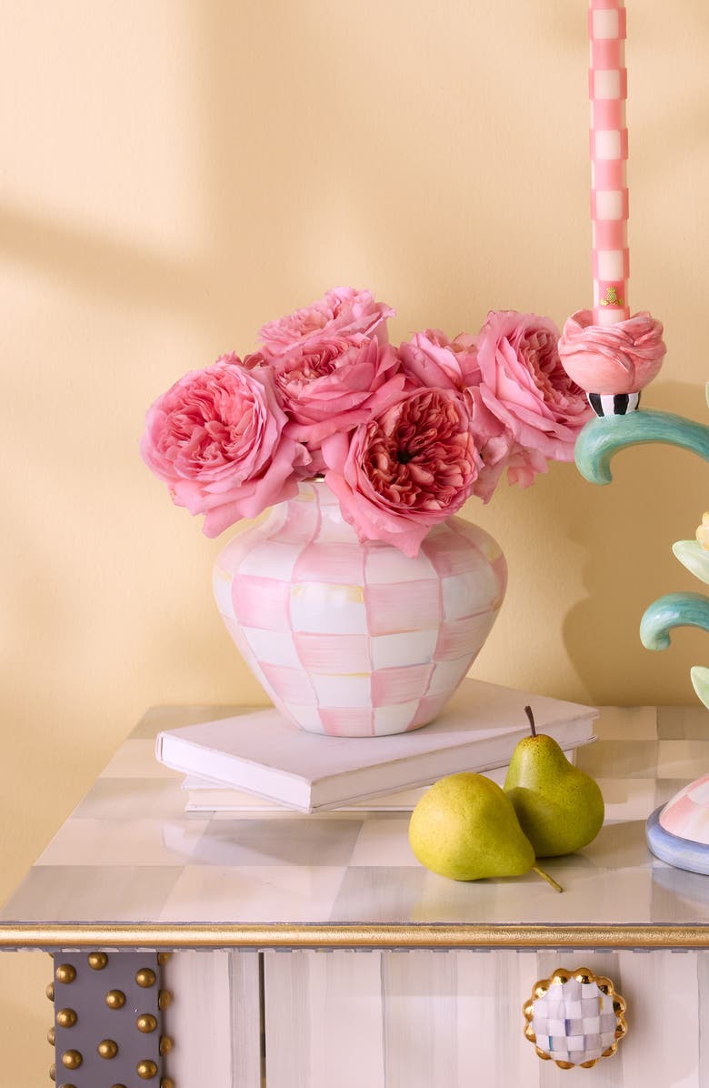 MACKENZIE CHILDS Rosy Check Large Enameled Steel Vase, Alternate, color, Rosy