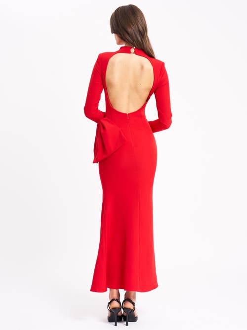 Miss Circle Women Radha Red Backless Longsleeve Maxi Dress With Bow In Red