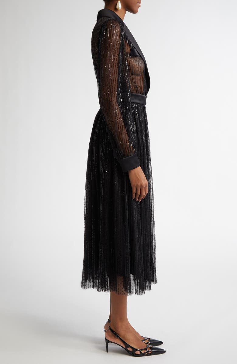 Dolce&Gabbana Sequin Sheer Long Sleeve Blazer Midi Dress, Alternate, color, N0000 Nero