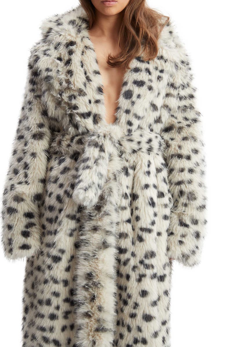 Bardot Dorothea Leopard Print Faux Fur Coat, Alternate, color, Snow Leopard