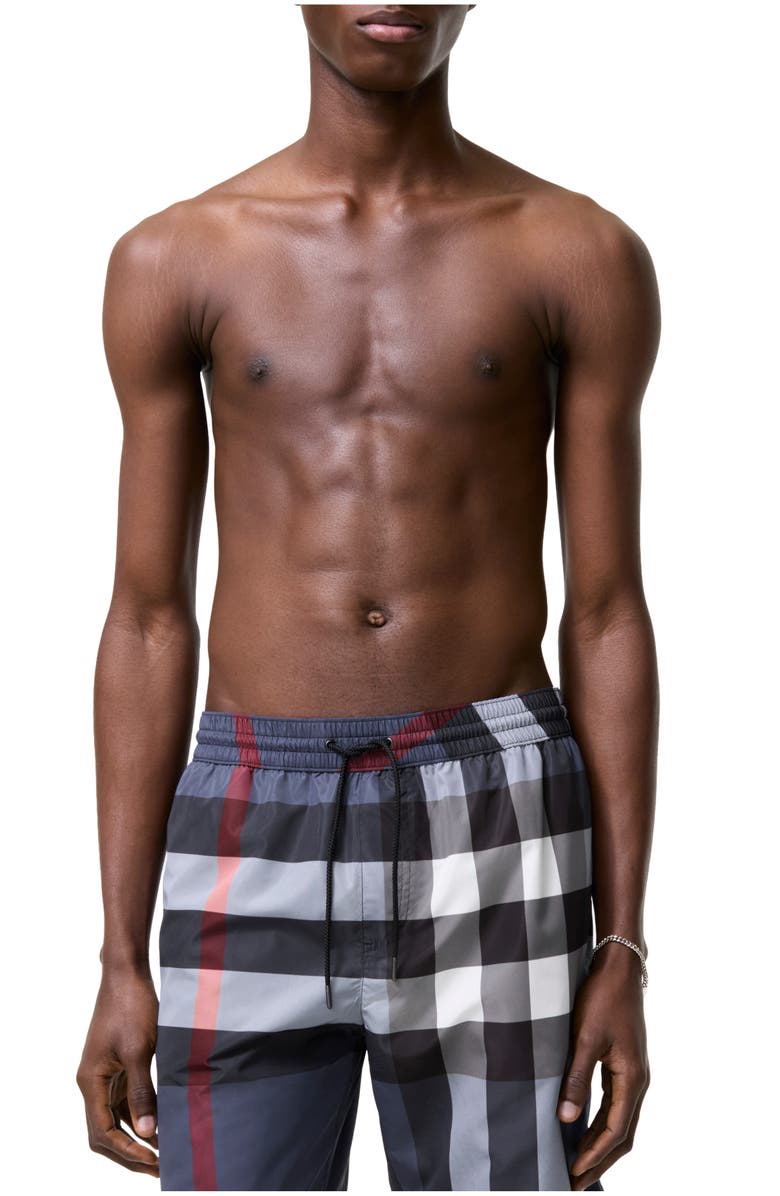 Burberry Check Swim Shorts, Main, color, Carbon Blue