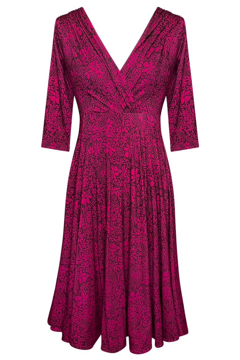 Sculpted Fit Flare Midi Dress, Alternate, color, Wild Fuchsia