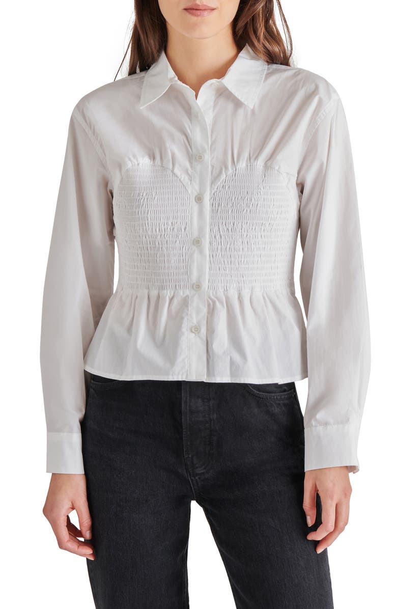 Steve Madden Marisol Smock Detail Cotton Button-Up Shirt, Main, color,