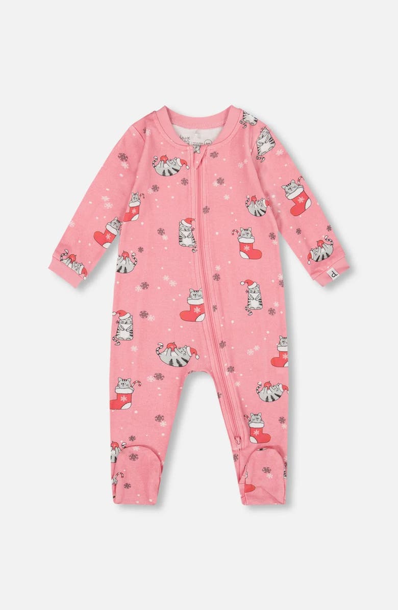 Deux par Deux One-Piece Organic Cotton Pajama Cat, Main, color, Pink