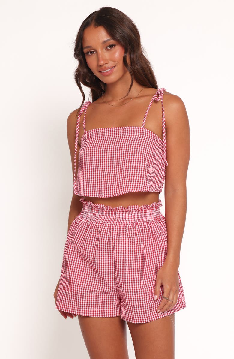Petal & Pup Callum Gingham Crop Camisole & Shorts Set, Alternate, color, Red Gingham
