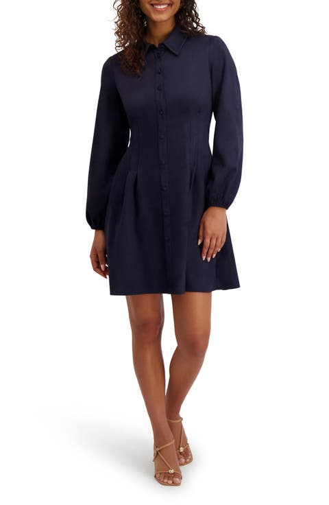 Faux Suede Long Sleeve Shirtdress