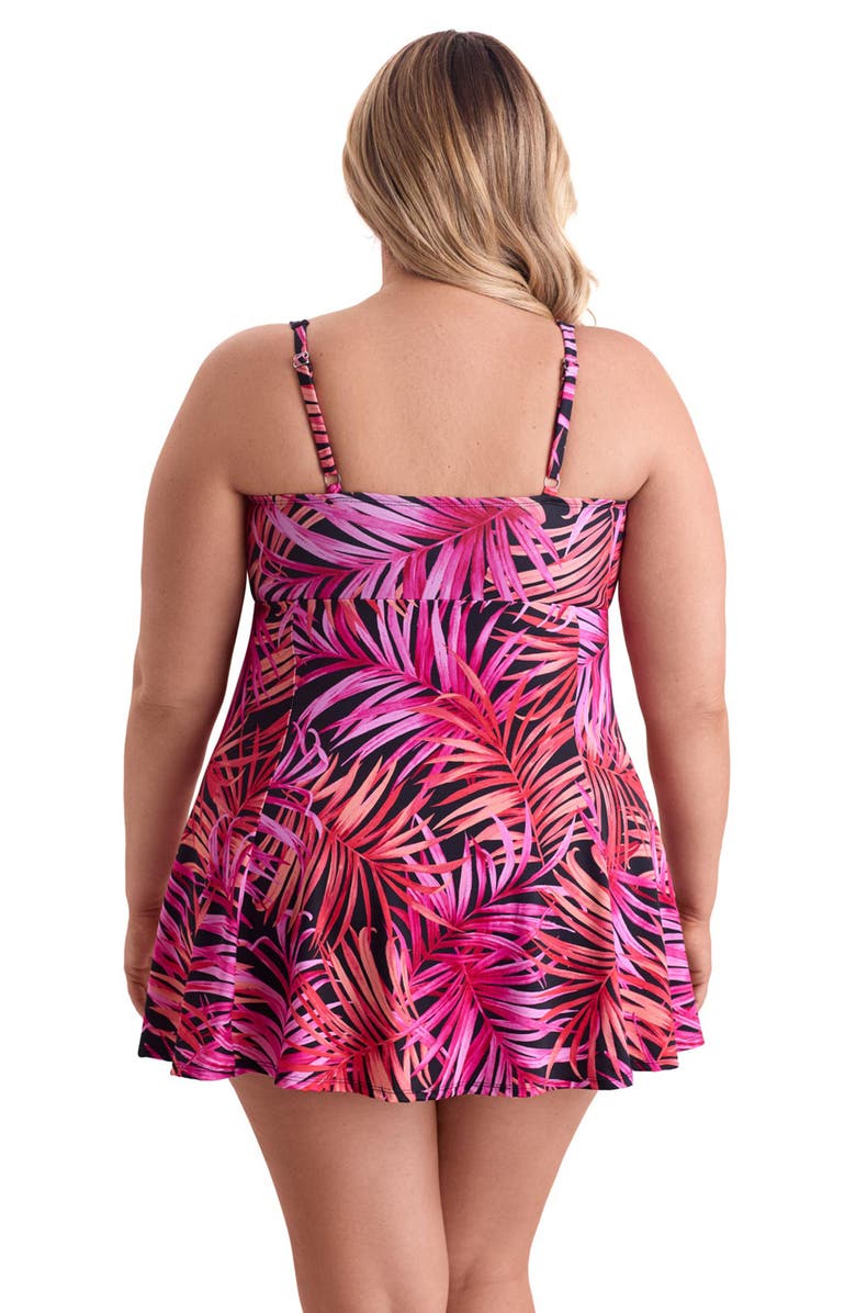 ShapeSolver Bow Front Plus Size Swim Dress, Alternate, color, Shake A Palm