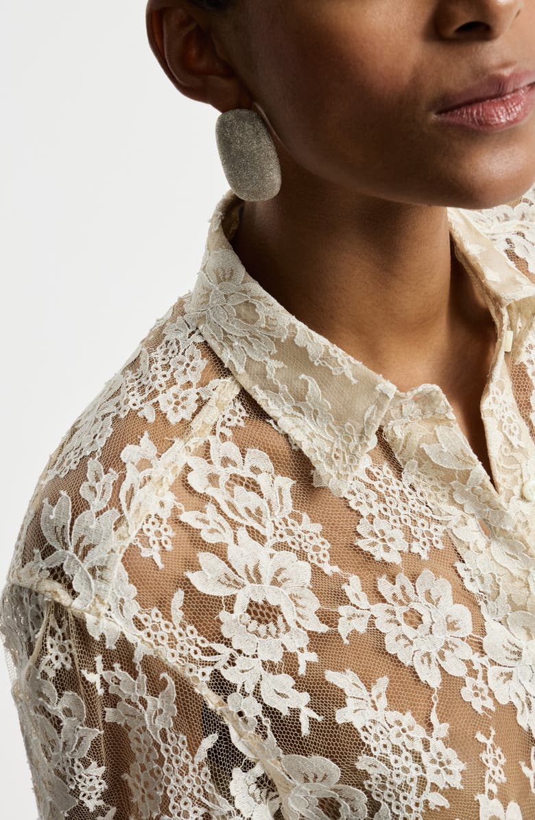 Brunello Cucinelli Flower jacquard lace shirt, Alternate, color, Cream