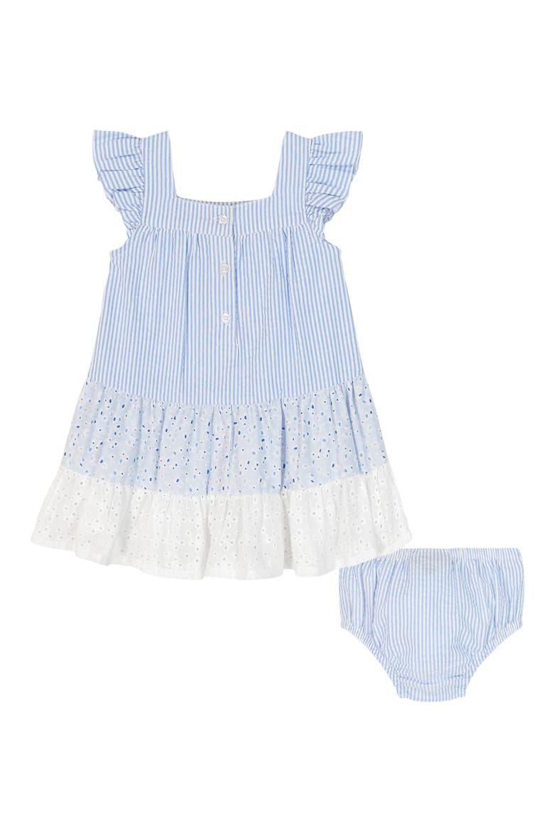 Kids' Seersucker Tiered Dress & Bloomers Set, Alternate, color, BLUE/ WHITE