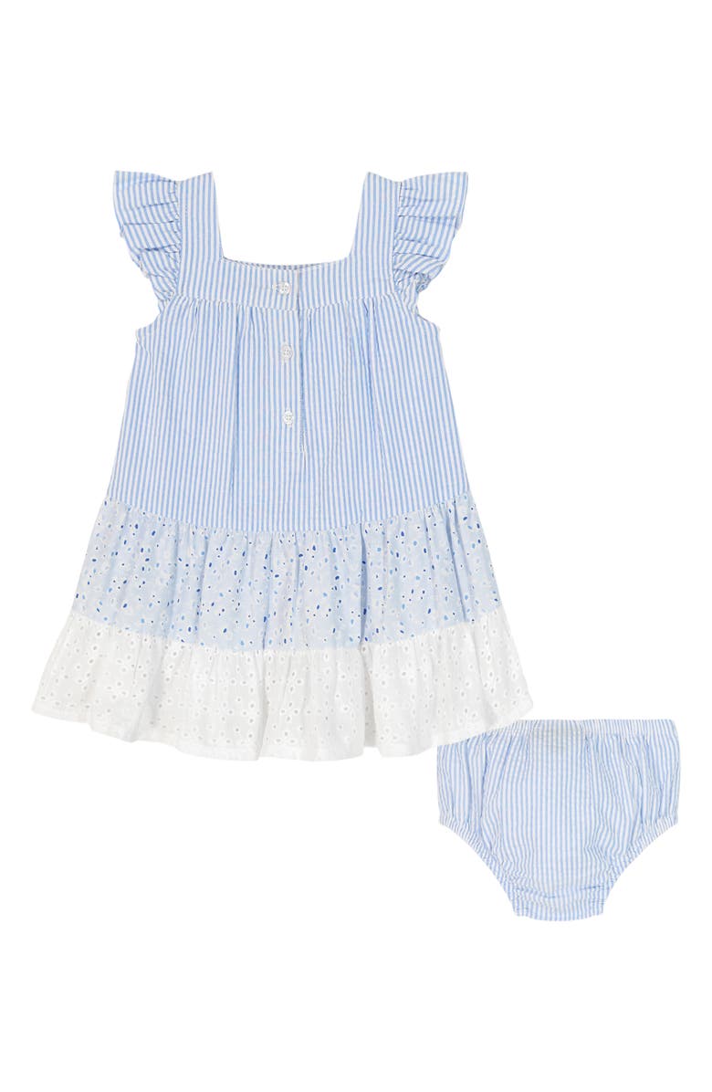 Tommy Hilfiger Kids' Seersucker Tiered Dress & Bloomers Set, Alternate, color, Blue/ White