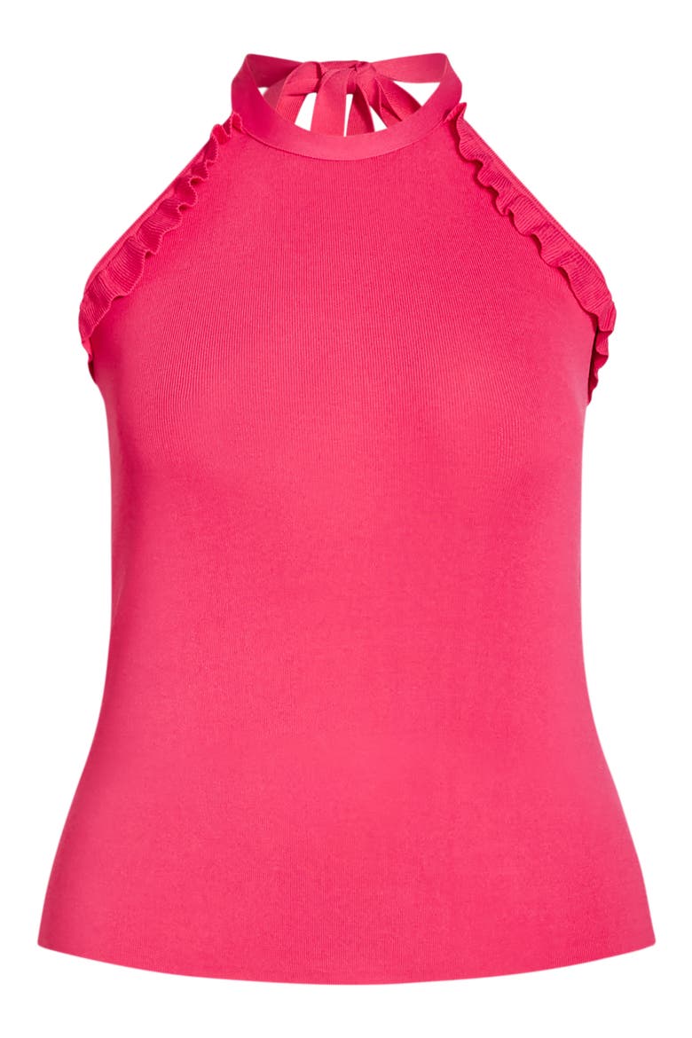Ruffle Trim Knit Halter Top, Alternate, color, VIBRANT PINK