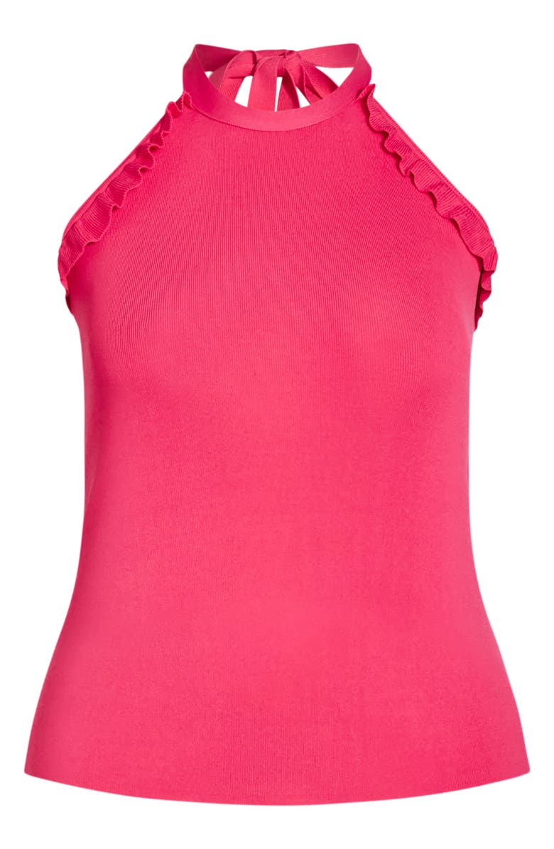 City Chic Ruffle Trim Knit Halter Top, Alternate, color, Vibrant Pink