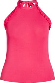 City Chic Ruffle Trim Knit Halter Top