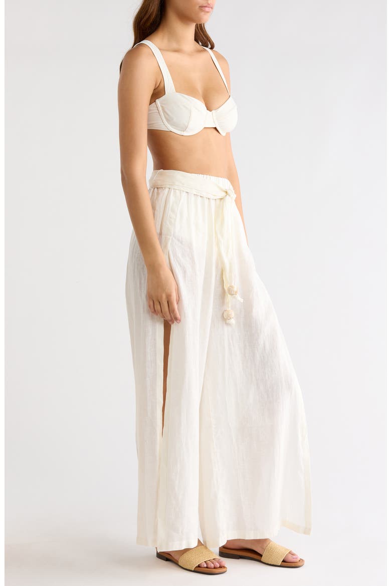 Tie Side Linen Cover-Up Pants, Alternate, color, WHITE