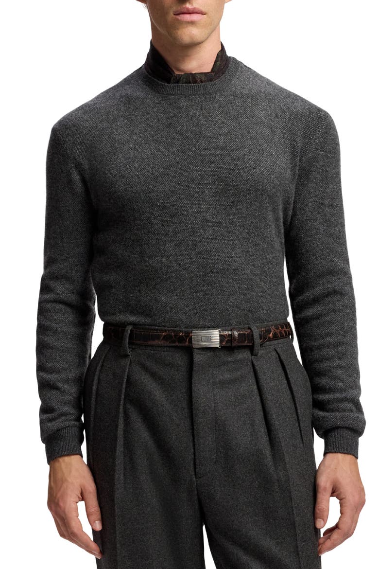 Bird's Eye Cashmere Crewneck Sweater, Main, color, DARK GREY MELANGE