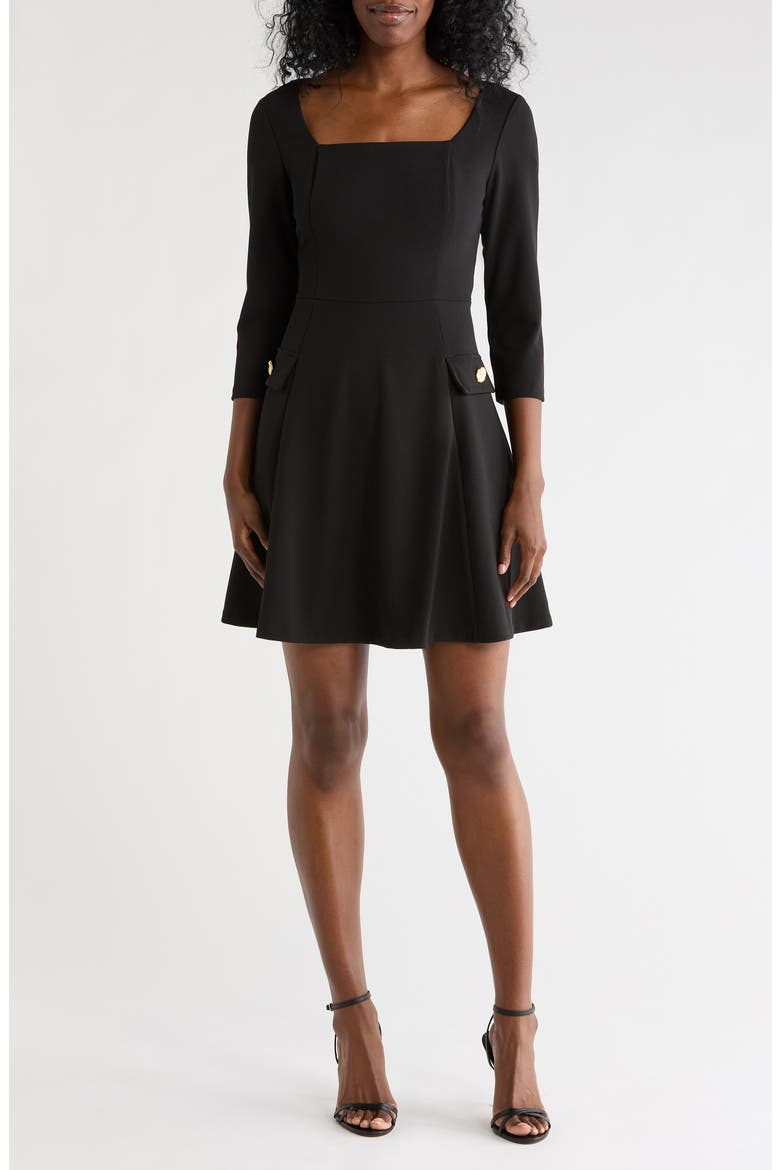 Long Sleeve Fit & Flare Dress, Main, color, BLACK