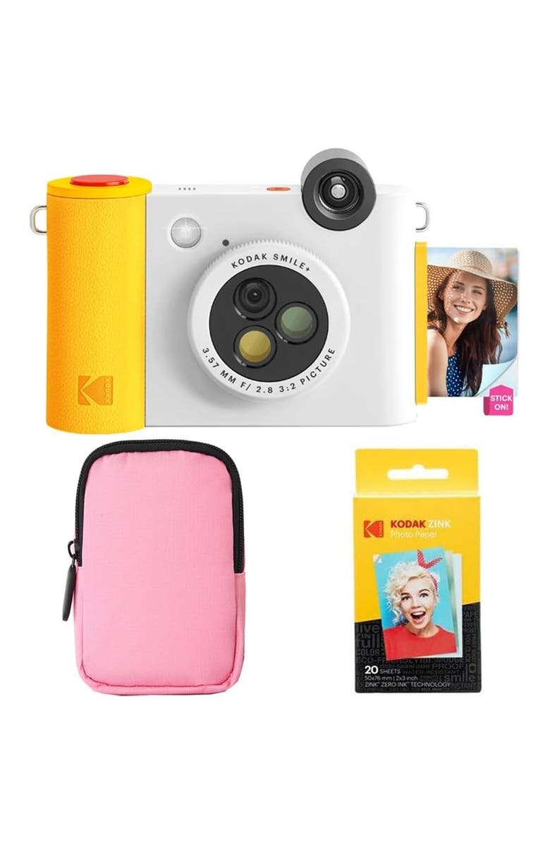 Kodak Smile+ 2-in-1 Instant Camera w/ Pink Case Bundle, Main, color, White