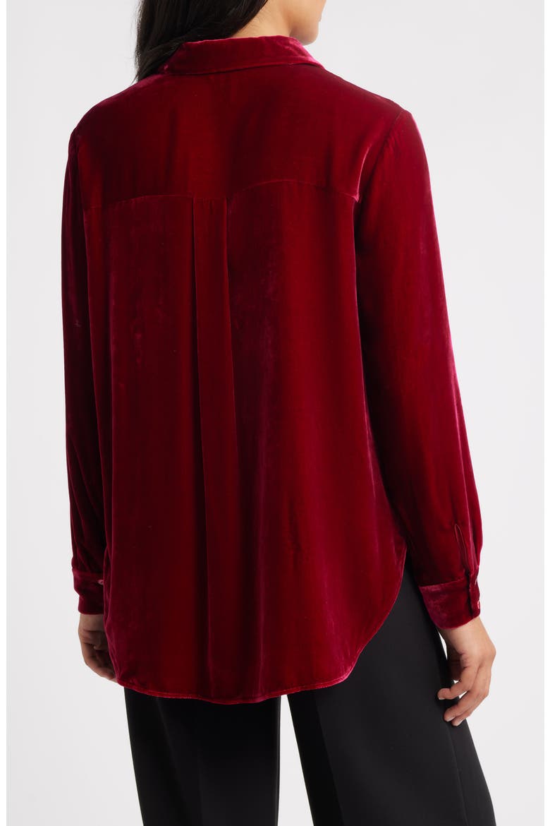 Velvet Button-Up Shirt, Alternate, color, RUBY