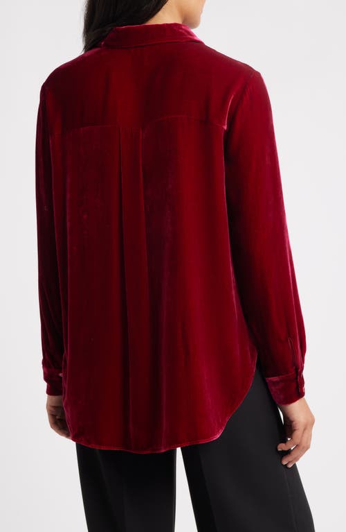 Eileen Fisher Velvet Button-up Shirt In Red