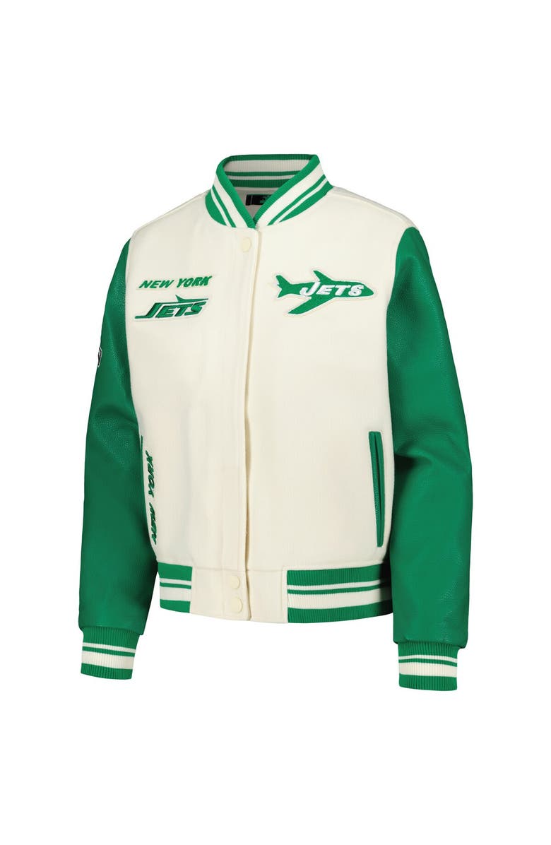PRO STANDARD Women's Pro Standard  Cream New York Jets Retro Classic Vintage Full-Zip Varsity Jacket, Alternate, color, 