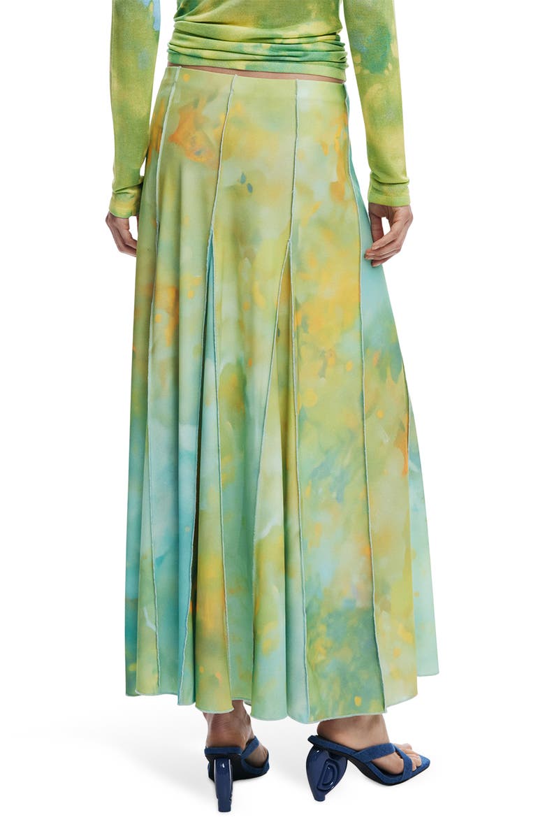 Desigual Print Godet Maxi Skirt, Alternate, color, Blue/ Green