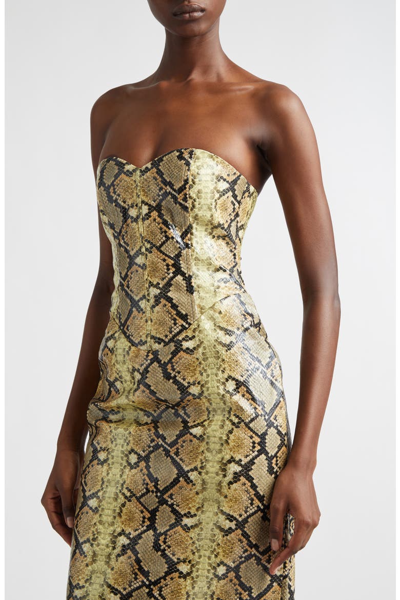 snakeskin leather dress Adjustable Straps Cut Out Sleeveless Sweetheart, Vionna Snakeskin Midi Dress in Taupe, Size M,