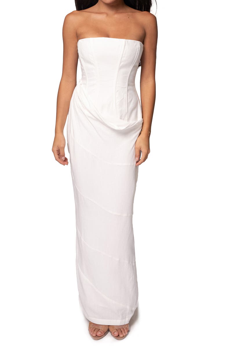 JLUXLABEL Journey Strapless Cotton & Linen Maxi Dress, Main, color, Ivory