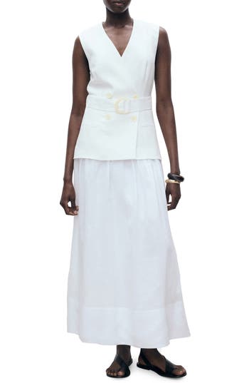 Mango Mariona Sleeveless Belted Linen Maxi Dress In White