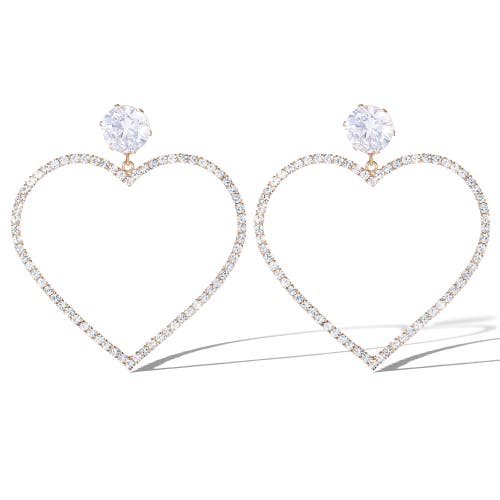 Jessica Simpson Crystal Heart Earrings In Gold