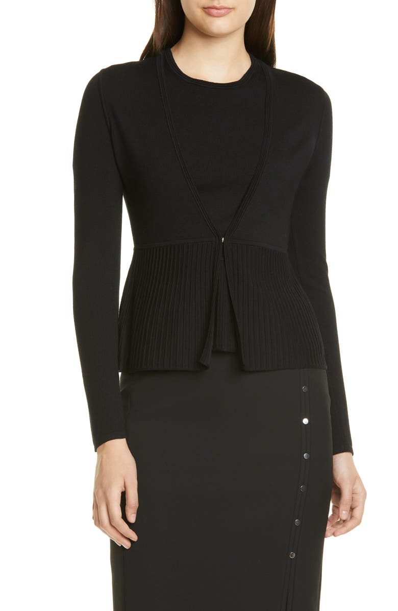 BOSS Faly Ribbed Peplum Wool Blend Cardigan, Main, color, 
