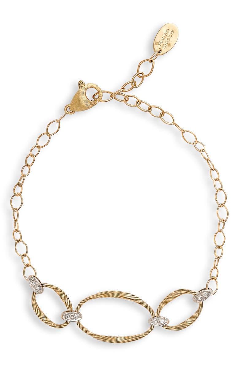 Marco Bicego Marrakech Onde 18K Yellow Gold & Diamond Link Three-Station Bracelet, Main, color, White Gold/ Yellow God