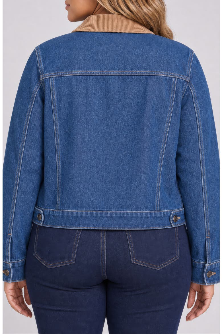 Corduroy Collar Cotton Blend Denim Jacket, Alternate, color, SEA HOLLY