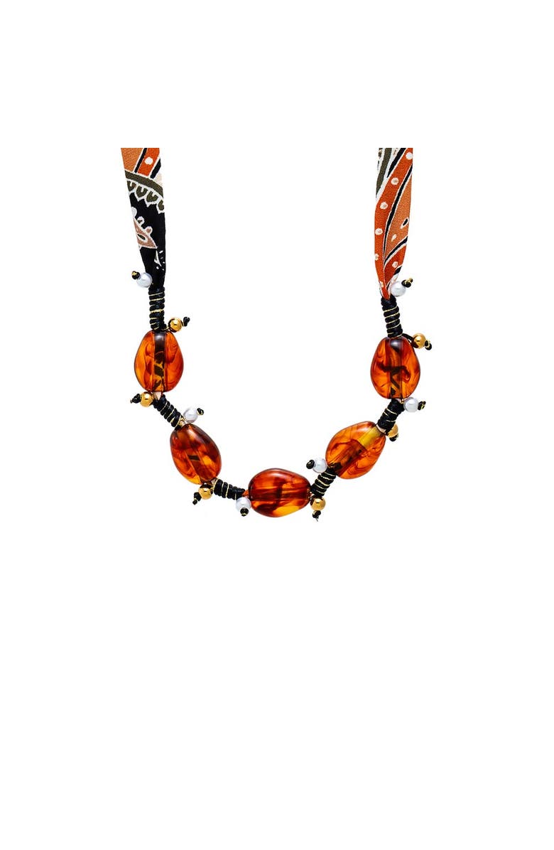 BY ADINA EDEN Cognac Bandana Statement Necklace, Main, color, Orange