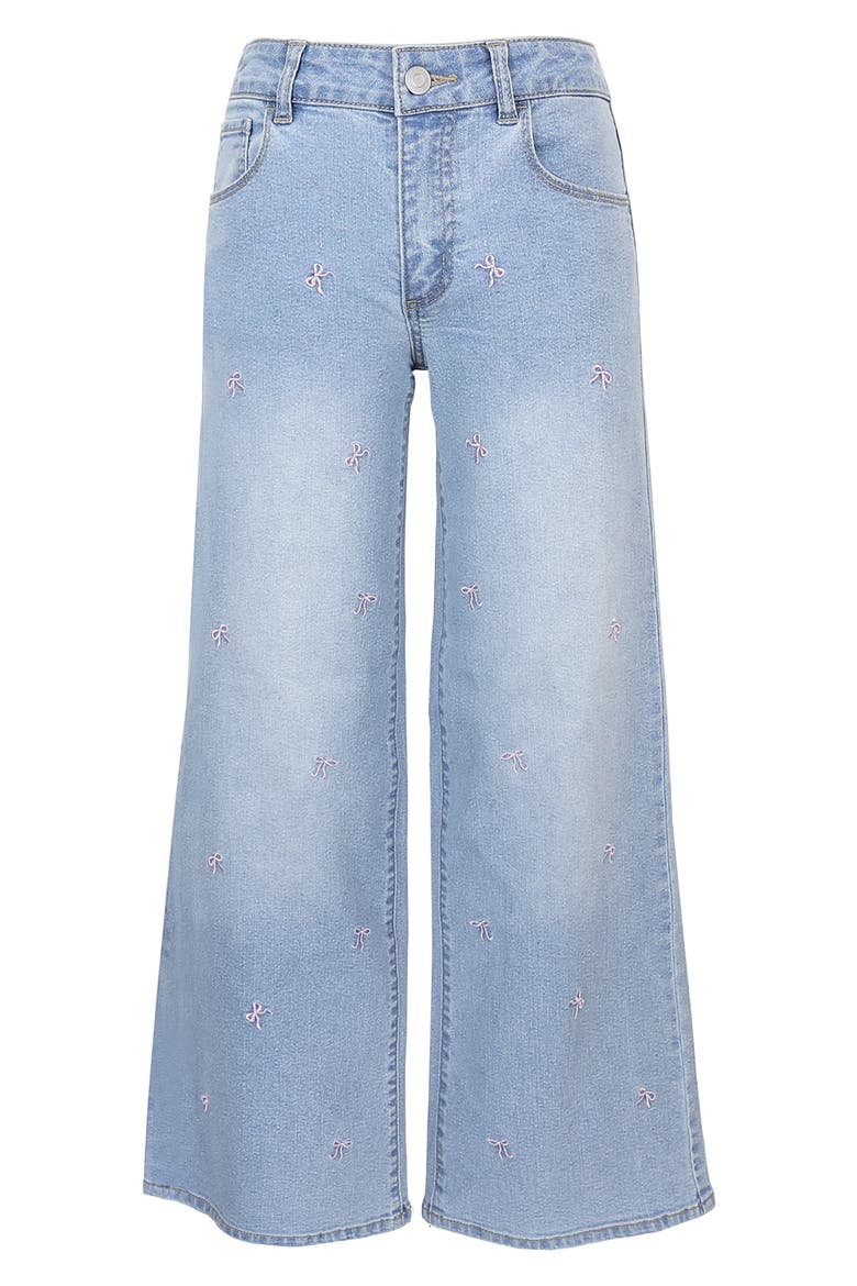 Kids' Bow Embroidered Wide Leg Jeans, Main, color, LIGHT VINTAGE BLUE