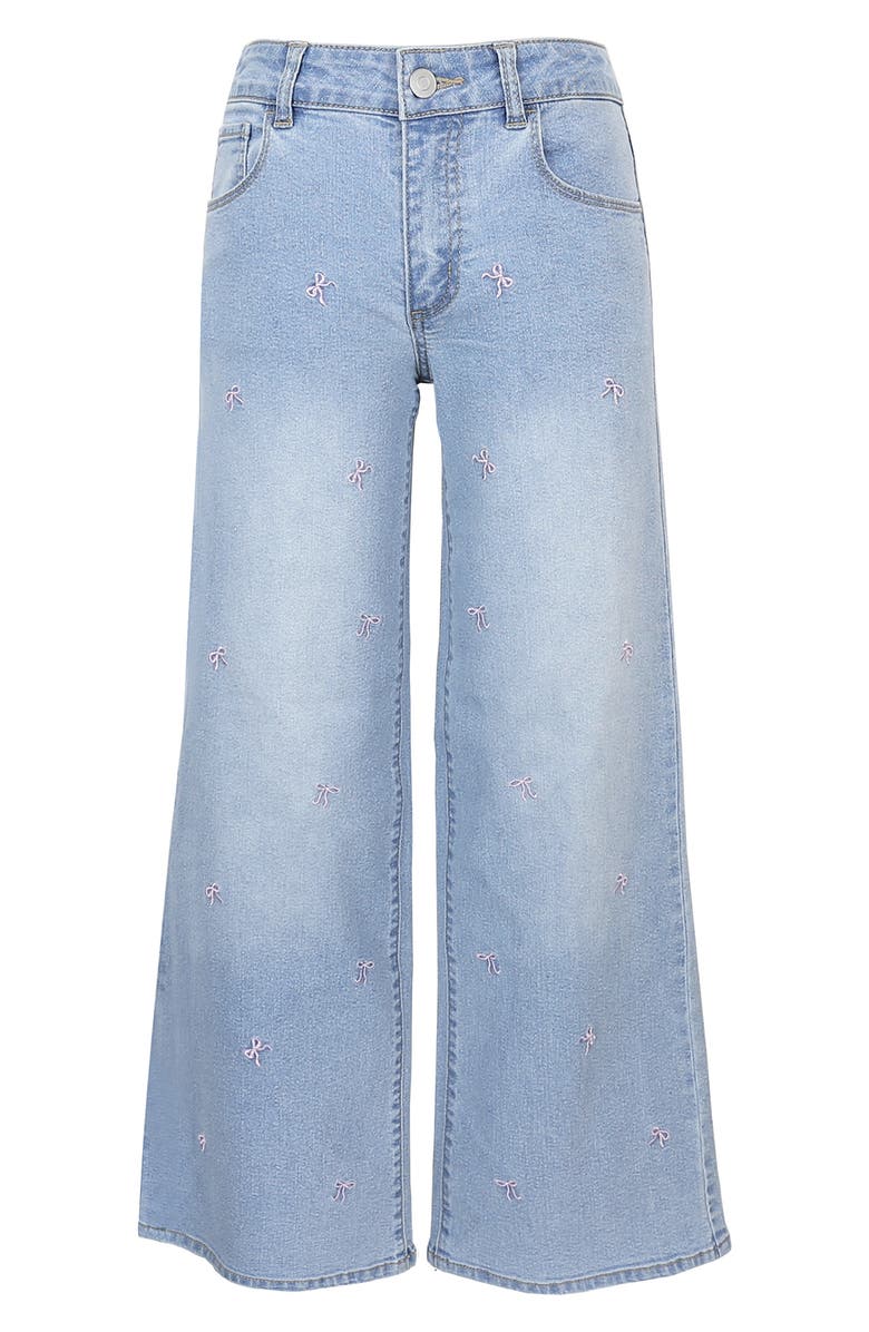 Zunie Kids' Bow Embroidered Wide Leg Jeans, Main, color, Light Vintage Blue