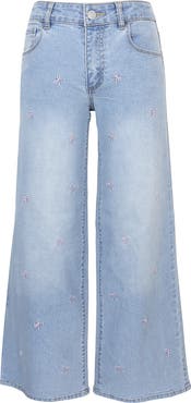 Zunie Kids' Bow Embroidered Wide Leg Jeans