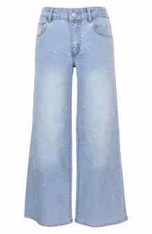 Zunie Kids' Bow Embroidered Wide Leg Jeans