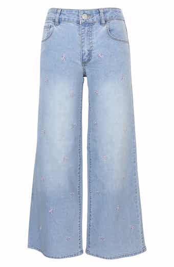 Zunie Kids' Bow Embroidered Wide Leg Jeans