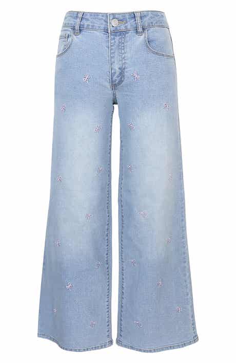 Zunie Kids' Bow Embroidered Wide Leg Jeans