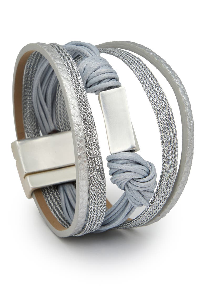 Knotted Cord & Faux Leather Multistrand Bracelet, Main, color, SILVER