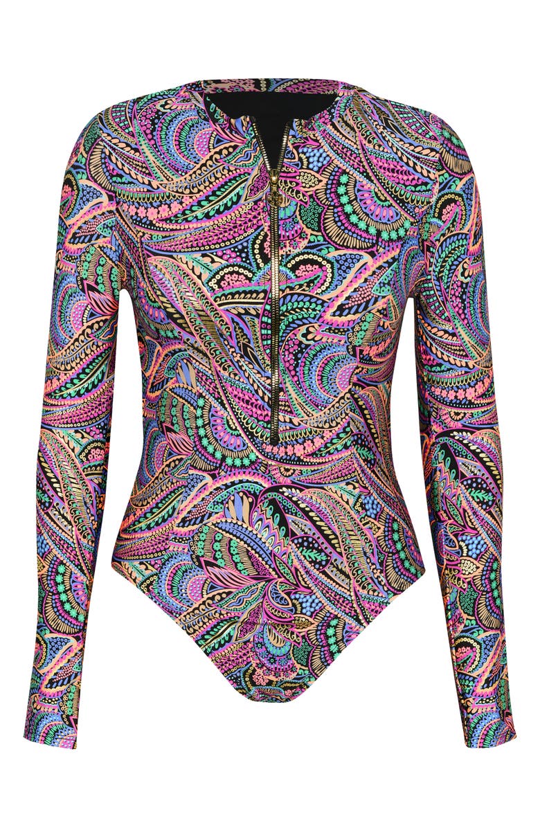 Sunshine 79 Disco Long Sleeve One-Piece Rashguard Swimsuit, Alternate, color, Purple Multi