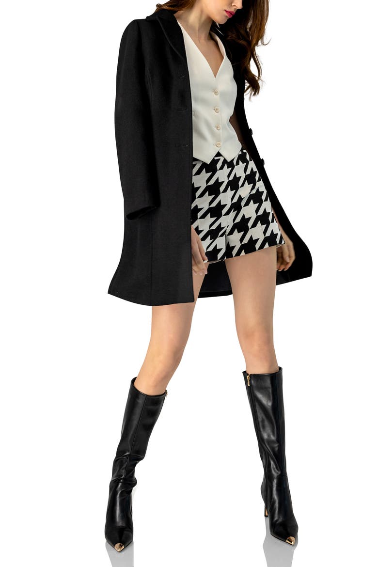 Tailored Mega Houndstooth Shorts with Back Zipper, Alternate, color, Black