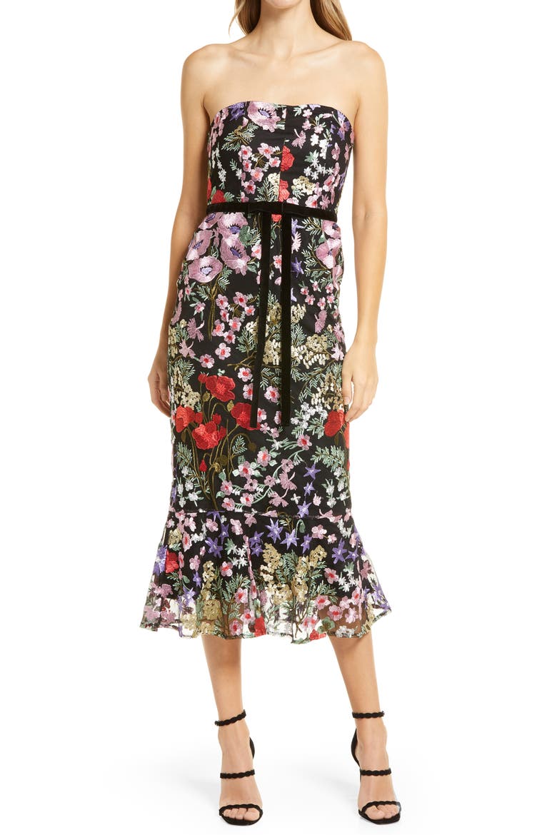 Floral Embroidered Strapless Dress, Main, color, PINK MULTI